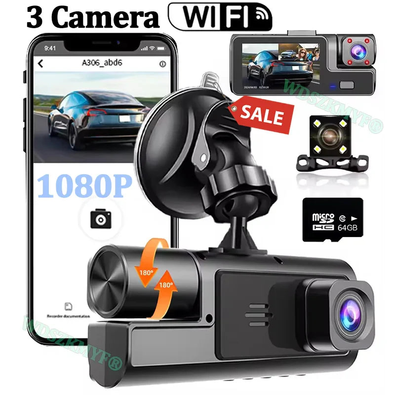 SmartDash™ 3-Channel WiFi Dash Cam | Front, Interior & Rear 1080P Recording